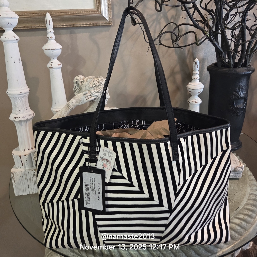 L.A.M.B. Gwen Stefani IDELIT Tote Shoulder Bag Designer Leather Striped #180